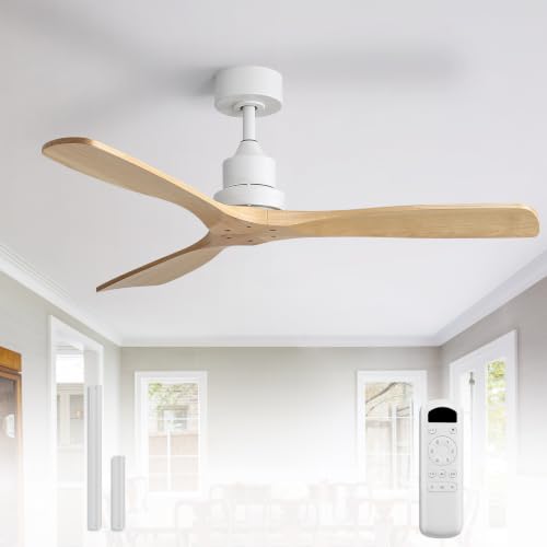 Image of Sofucor 52 Inch Wood Ceiling Fan No Light, Without Light, Remote Control