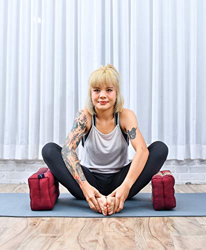 Leewadee Yoga Block Pilates Brick Eco-Friendly Organic and Natural, 14x7x5 inches, Kapok, red - Thumbnail 3