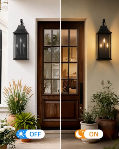 Image of RAYVO 25 inch Extra Large Outdoor Wall Light, Black Porch Lantern | Waterproof Anti-Rust Metal Sconce, Clear Glass Panels, 3 E12 Bases, Modern Exterior Light Fixture for Porch Patio Garage