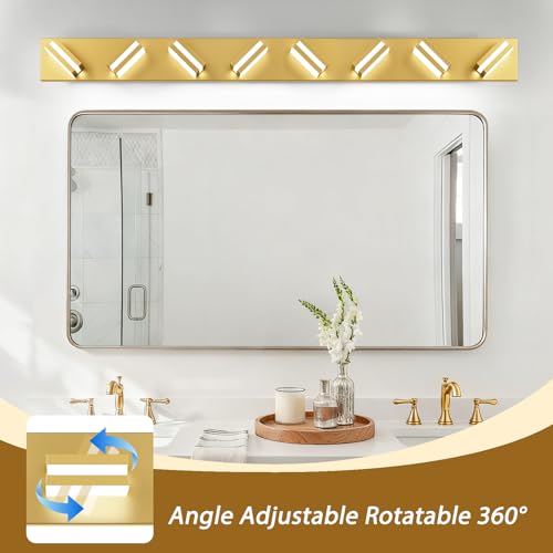 Image of IZORRO LED Modern Bathroom Lights Fixtures(8-Light,Dimmable,360Rotate),Brushed Glod Acrylic Wall Lighting,Vanity Lights for Bathroom Over Mirror - 6000k 48In (No Assembly Required)