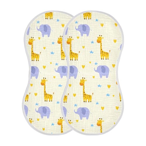 xigua Cartoon Giraffes Muslin Baby Burp Cloths Set of 4, Super Soft & Absorbent Burping Rags, Cotton Burp Clothes Shower Gift for Newborn, Baby Girls and Boys2