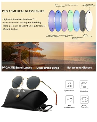 Pro Acme Round Sunglasses for Women Men Glass Lens Metal Frame Polygon Shades Sun Glass 53MM3