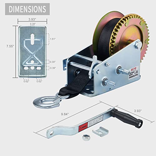 Openroad Boat Winch 3500Lbs Hand Winch, With 32Ft Black Strap And 2 Speed Switchable, For Boat Trailer Towing Winch #TOP6
