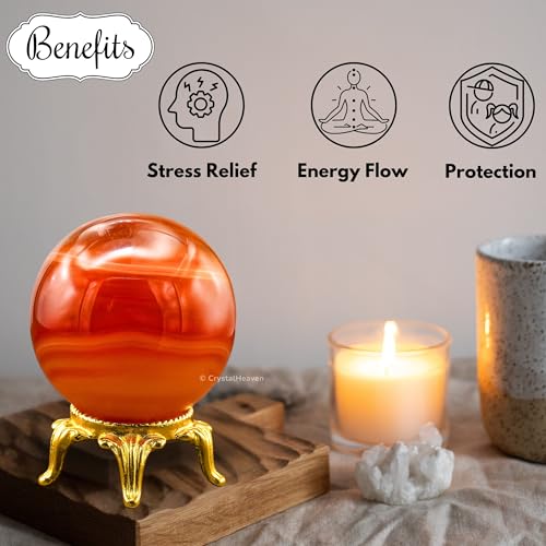 Image of Certified Red Onyx Crystal Ball for Meditation - Premium Crystal Vastu Items for Home and Feng Shui Items for Good Luck - Ideal for Pooja Supplies and Spiritual Practices (2 inch Inch)