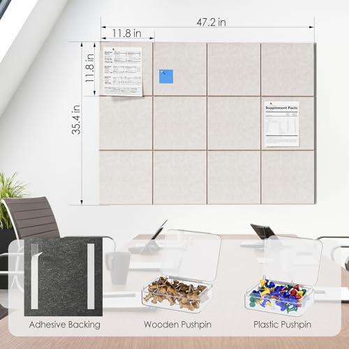 Image of MaxGear Felt Bulletin Board 48 inch x 36 inch, Light Tan Felt Wall Tiles Wall Decor