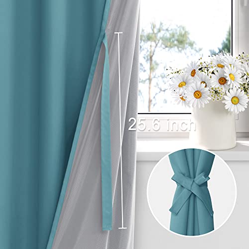 Xwzo Total Blackout Curtains 63 Inches Long - Double Layer Full Room Darkening & Energy Efficiency Grommet Window Panels With Tiebacks, Turquoise, W42 X L63, Set Of 2 #TOP2