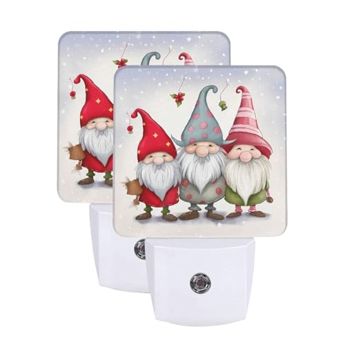 Image of Gnomes Christmas LED Plug-in Night Light 2-Pack, Auto Sensor Retro Postcard Nightlights Set of 2 for Bedroom Bathroom Hallway