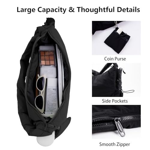 Image of ORAD Nylon Shoulder Bag for Women Puffer Nylon Hobo Purse Lightweight Large Nylon Hobo Handbag Nylon Crescent Bag with Zipper