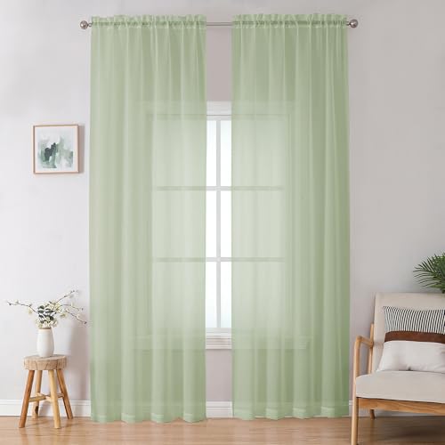 Image of OWENIE Sheer Curtain 96 Inch Long 2 Panels Set, Light Filtering Clear Rod Pocket Soft Sheer Curtain 95 for Bedroom /Living Room, 2Pcs, Each 42 inch W x 96 inch L, Light Grey