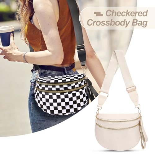 Image of Checkered Crossbody Bag, Bum Bags for Women Crossbody,Spacious Sling Bag Purse Fanny Packs with Shoulder Strap