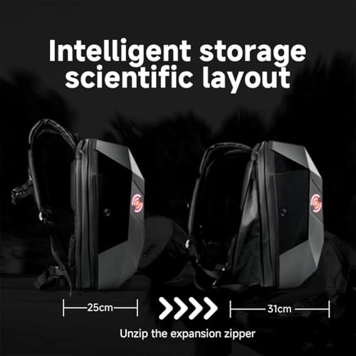 Image of REDHORNS LED Laptop Bag Motorcycle Riding Backpack, Hard Shell LED Motorbike Rider Waterproof Backpack, for Travelling Camping Cycling Travel Bag - Black