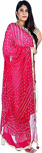 ETHINIC Craft Hub® Women's Tapara Silk Bandhani Bandhej Dupatta for Women, Heavy Dupatta with Gota Work and Latkan2