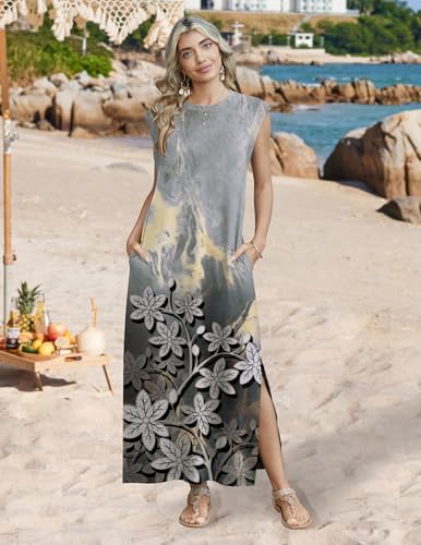 Image of Zeagoo Summer Dresses for Women 2026 Long Maxi Sundresses Loose Split Wrinkle-Free Beach Travel Vacation Clothes