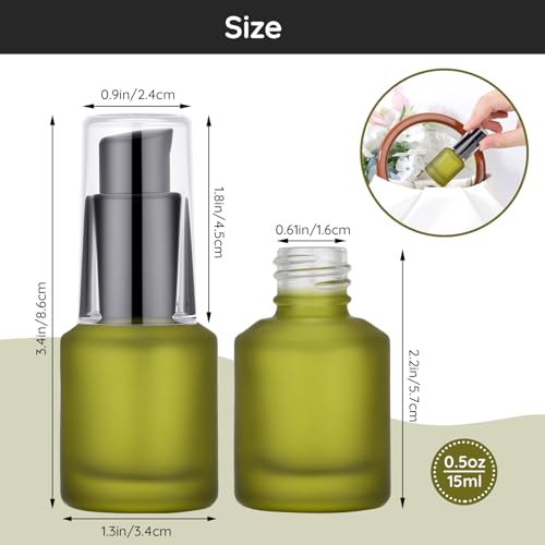 Image of Segbeauty 0.5oz Frosted Glass Pump Bottle Dispenser, 3pcs Empty Travel Size Bottles with Pump, 15ml Refillable Travel Lotion Container, Mini Liquid Containers for Creams Oils Bottle in Mixed Color