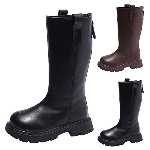 Girls Knee High Boots, Fashion Winter Girls Knee High Boots with Thick Soles Warm Non Slip Zipper Western Boots (Black, 5.5-6 Years Little Child)3