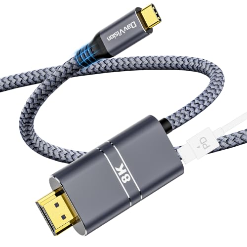 DavVision USB C to HDMI Cable with 240W PD Fast Charging, 8K@60HZ,4K@120Hz,Thunderbolt 5/4/3 Compatible,Upgraded Braided 2-in-1 Type C to HDMI for MacBook, iPhone17/16/15,iPad,HDTV(3.3FT,Grey) by DavVision - Used condition - US$24.69