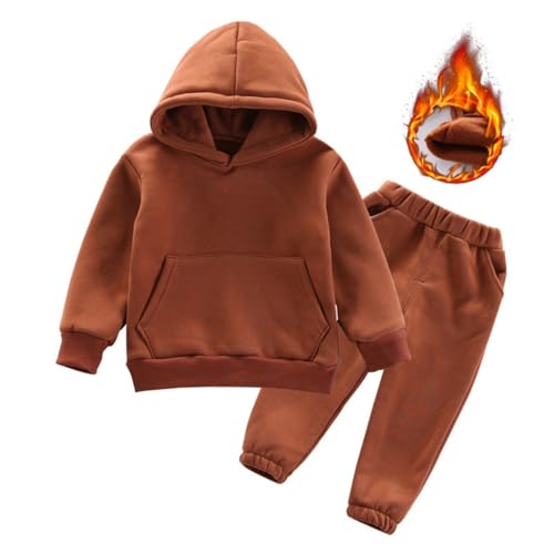 Girls Thicken Soft Sweatsuit Cotton Solid Color Outfits 2 Piece Long Sleeve Hoodies Sweatpants Tracksuit Winter Clothes2