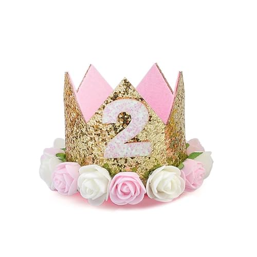 maxgoods Diadème de princesse pour bébé fille ou enfant - Style fleur dorée scintillante avec rose artificielle - Diadème de fête pour enfant de 2 ans