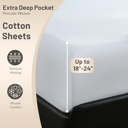 MEISHANG Extra Deep Pocket California King Sheets Cotton - 1000 Thread Count Sheets -Fits 18"-24" in Deep Mattress,100% Egyptian Cotton,Sateen Weave, Soft & Breathable - 4 Piece (Cal King, Light Blue)