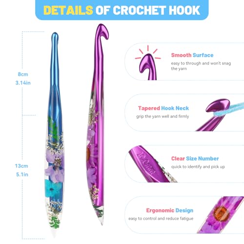 Image of Aeelike Crochet Hooks Set, 6.0mm-10.0mm Ergonomic Crochet Hooks with Long Floral Handle-Super Shinny and Unique for DIY Crfats Blnaket Sweaters, Ideal & Beautiful Gifts for Mothers Crocheting Lovers