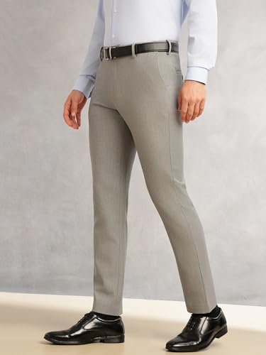Image of Thomas Scott Men's Regular Fit Mid-Rise Solid Formal Performance Trouser | Flexi-Waist & 4-Way Stretch | 4 Pockets | Button Closure