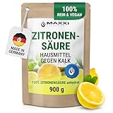 Maxxi Clean | 1x 900 g de polvo de ácido cítrico de calidad alimentaria | Remedio casero para cocina, hogar y cosmética | Ácido cítrico (100% pureza) re-sellable