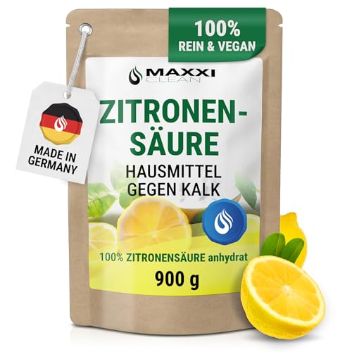 Maxxi Clean | 1x 900 g de poudre d'acide citrique de qualité alimentaire | Fabriqué en Allemagne | Produit domestique pour la cuisine, le ménage et la cosmétique | 100% pureté & refermable