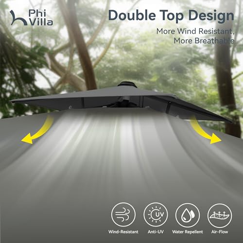 PHI-VILLA-9x-12-Large-Patio-Umbrella-Outdoor-Aluminum-Cantilever-Umbrella-with-Double-Top-Rectanglar-Canopy-Windproof-Hydraulic-Offset-Umbrella-for-Pool-Deck-Garden-Beach-Porch-Grey PHI VILLA 9x 12 Large Patio Umbrella Outdoor Aluminum Cantilever Umbrella with Double Top Rectanglar Canopy Windproof Hydraulic Offset Umbrella for Pool Deck Garden Beach Porch Grey