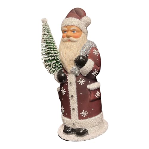 Christmas Decorations for The Holiday - Brown Coat Santa with Snowflake Design German Paper Mache 11 Inch - Decorations for Christmas sdf-848