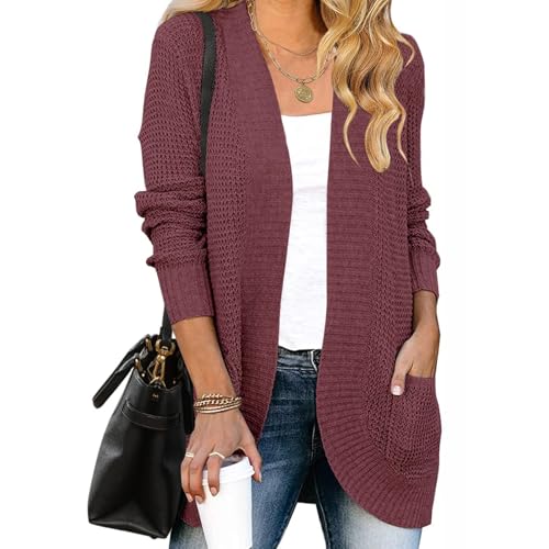 Womens Cardigan Sweaters Long Sleeve Open Front Long Cardigans with Pockets Cute Fall Light Slouchy Sweater Jackets