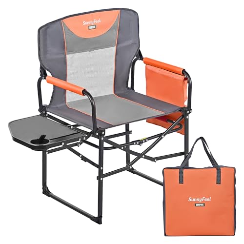 SUNNYFEEL Oversized Portable Camping Director's Chair with Side Table & Pocket - Heavy-Duty Folding Lawn Chair for Beach, Fishing, Picnic, Concerts, and Tailgating