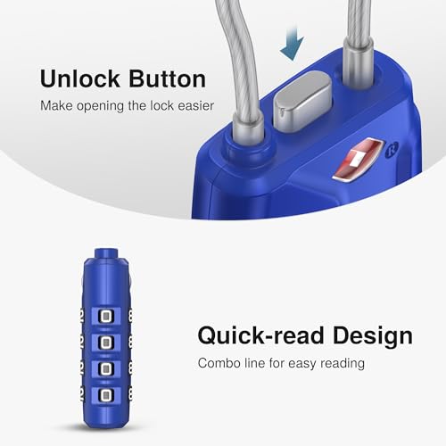 Image of Puroma TSA Approved Luggage Lock, 4 Digit Combination Travel Locks Resettable Code Lock with Zinc Alloy Body for Suitcase, Toolbox, Backpack, Bag, Gym Locker, Basic Blue, Modern