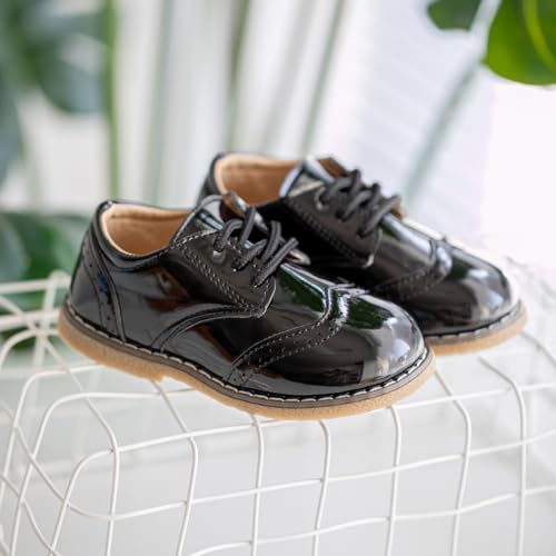 Image of Meckior Toddler Boys Girls Dress Shoes Little Kid Oxford Shoes Wedding Church Dress Shoes PU Leather Lace Up School Uniform Loafer Flats