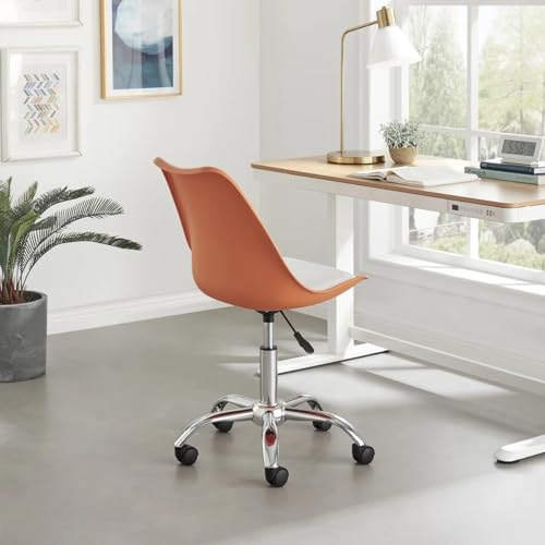 Image of Amazon Brand - Umi Faux Leather Height-Adjustable Modern Revolving Rotary Arm Office Study Desk Chair - Ideal for Spa, Bar, Home - Orange & White Color