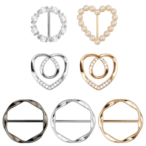 7PCS Premium Scarf Ring Clip, Cute T-Shirt Clips for Women Clothing, 4 Different Sized Shirt Ties...