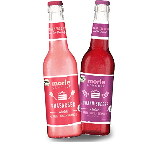Elbler Morleschorle, 24 x 0.33 l, Mixpaket: 12 x Johannisbeerschorle, 12 x Rhabarberschorle, inkl. 1,92€ Pfand, Bio-Schorle, Bio-Obst, Direktsaft ohne Zuckerzusatz, mit Natürlichem Mineralwasser