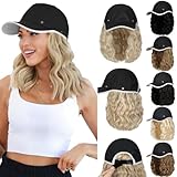 Qlenkay Waterproof Baseball Cap Attached with Curly Wavy Bob Hair Soft Crown Adjustable Quick Dry Hat Wig 14in Short Synthetic Hairpiece for Women Bleach Blonde Mix Ash Blonde