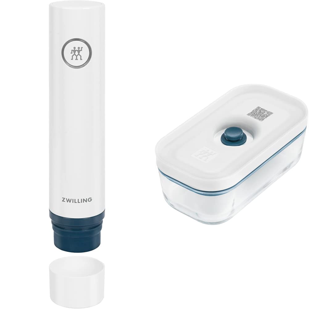 ZWILLING Pompe de Mise sous Vide Fresh & Save, Couleur Blanc-La Mer & Boîte Sous-Vide, Verre, La Mer, S