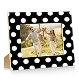 Jiaoprinted Polka Dot 5x7 Picture Frame for Tabletop & Wall Hanging Vintage Black White Polka Dot Horizontal Wooden Photo Frames Display 4x6 or 5x7 Photos