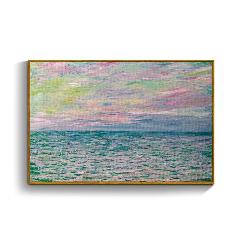 crmotu Framed Canvas Wall Art, Ocean Sunset Vintage Landscape Painting, Sea Dusk Aesthetic Art Prints, Abstract Nature Pictures Wall Decor Living Room Bathroom Bedroom Farmhouse Office Artwork 16x24in
