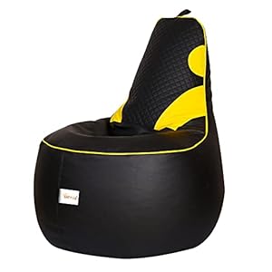 SATTVA 3.5Ft Faux Leather Gaming Bean Bag Chair for Adults – Big Bean Bag Covers Only (No Filling), Love Sack Bean Bag, Ultra Soft Zipper, for Dorm & Family Room_Black & Yellow