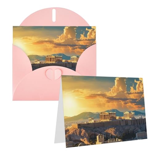 AQRJKHD アクロポリス 都市景観 スカイライン サンキューカード 封筒付き グリーティングカード Happy Birthdayカード 女性用 男性用 ブランクノート あらゆる機会のグリーティングカード 結婚式、ベビーシャワー用