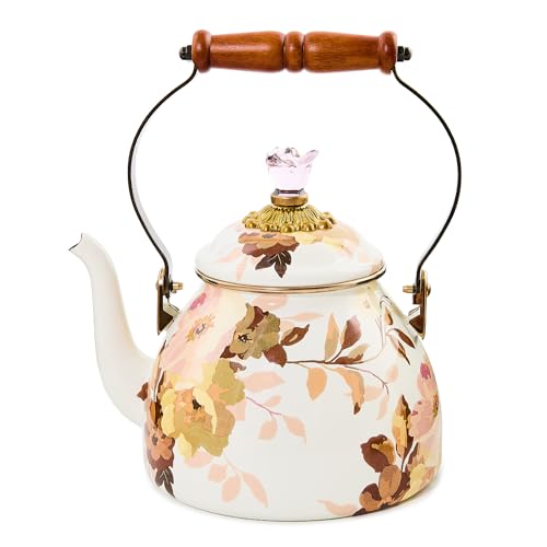 MACKENZIE-CHILDS Tea Kettle, 2 Quarts, Wild Rose White