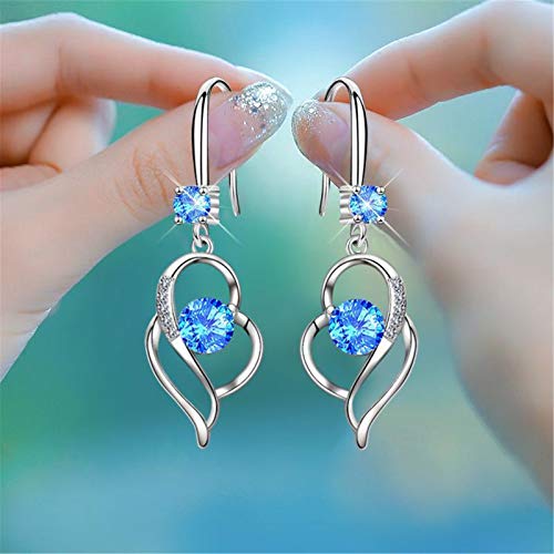 Dangle Plated Silver Nickel Free Earrings For Women Girls Teens Fashion Heart Dangle Drop Sparkly Crystal Earrings For Women Girls Teens (Blue) #TOP1