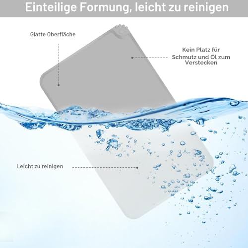 TNOMSNO 2 Stück Napfunterlage für Hund & Katze, 48x30cm Set Silikon Hundenapf Unterlage Wasserdichte Rutschfeste Fütterungsmatte in Schwarz&Grau