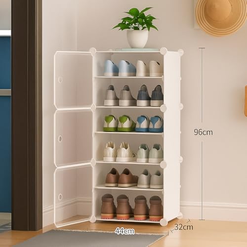 Image of Sunderlook Shoe Rack Plastic for Home- Shoe Stand, Chappal Stand, Professional Multipurpose Foldable Standing Comfort Runner Shoe Rack with Door, Slipper Stand (Off White, 6 Shelf 3 Door)