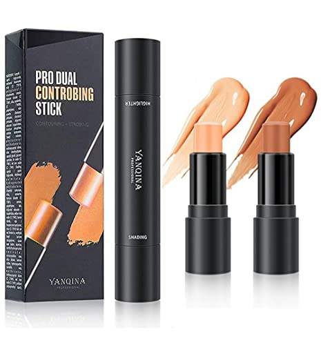 Go Ho 2 Colors Concealer Contour Stick,2 in 1 Double-side Contour&Highlighter Sticks,Waterproof Long-lasting 3D Facial C