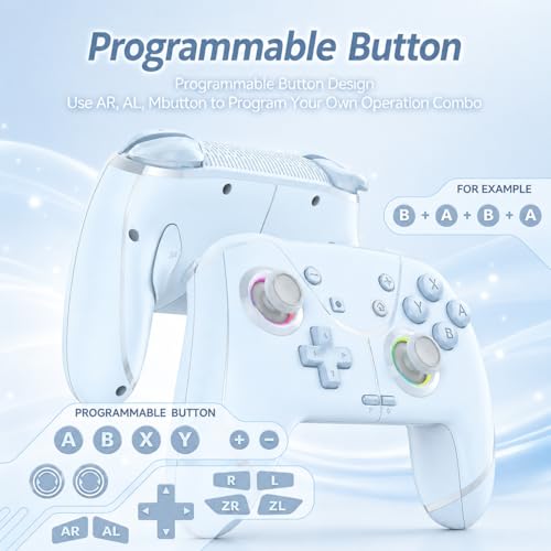 Image of Switch Controller, Wireless Pro Controller for Nintendo Switch 2 /Switch /Lite /OLED, Bluetooth controllers Compatible with iPhone /Mac /iPad /iOS /Android /Phone /PC /Steam and TV with Programming /RGB4 /Vibration / 3 Turbo Modes /6-Axis /Motion (Blue)