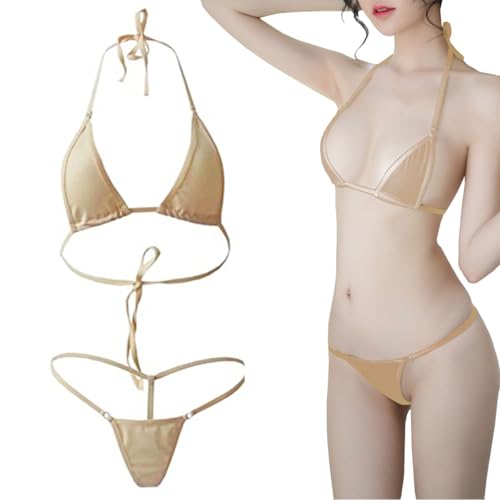 Bikini Traje de Baño Sexy para Mujer, Conjuntos de Bikinis para Mujer, Traje de Lencería Conjunto de Ropa Interior para Femenino, Brasileño Sexy Bra Bañador con Tanga Bikini Sets Marrón