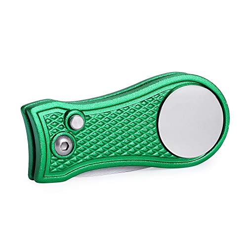 Mile High Life All Metal Foldable Golf Divot Tool With Pop-Up Button & Magnetic Ball Marker (Green Bone) #TOP3
